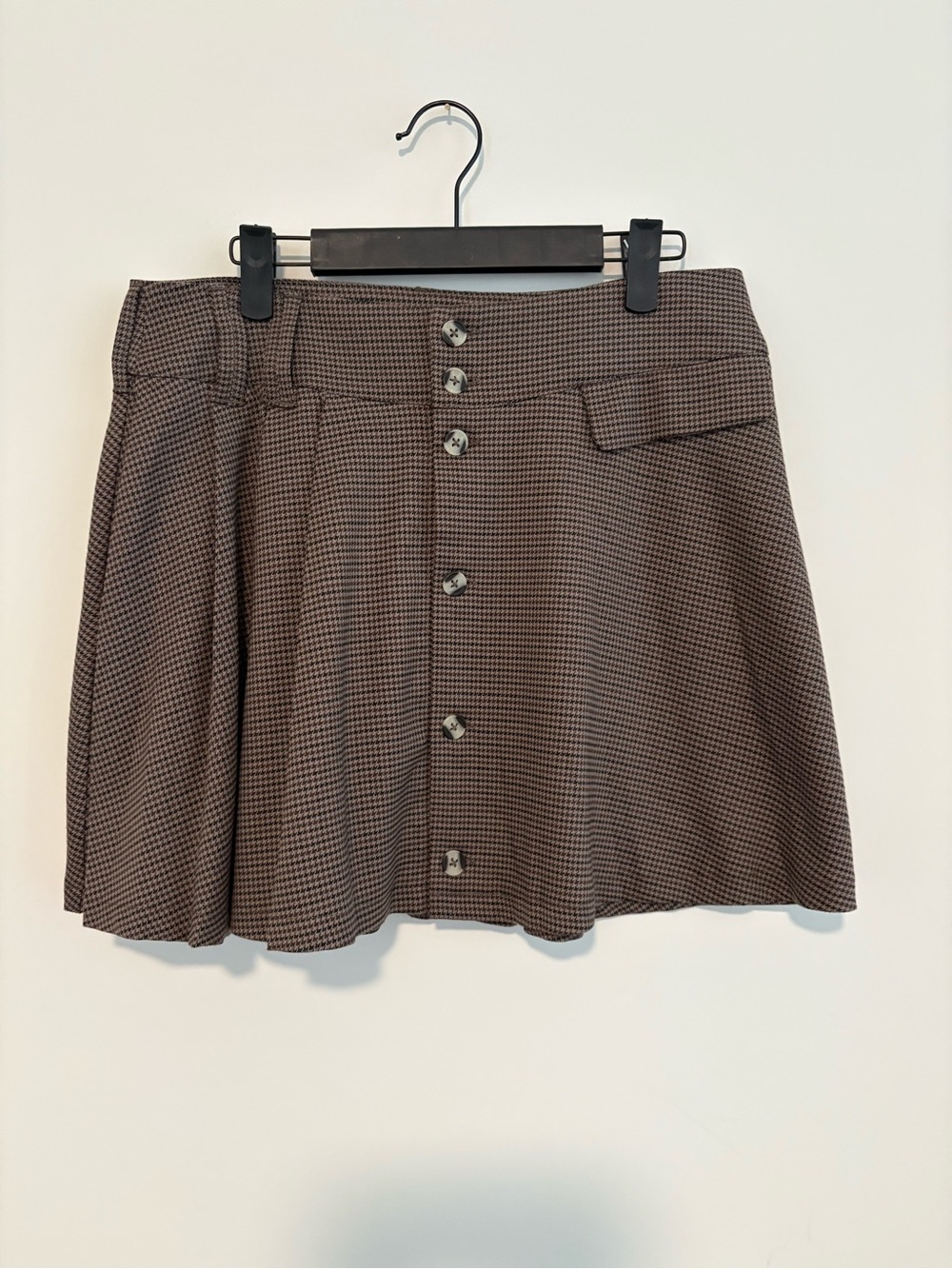 Brown A-line Houndstooth Button Front Mini Skirt